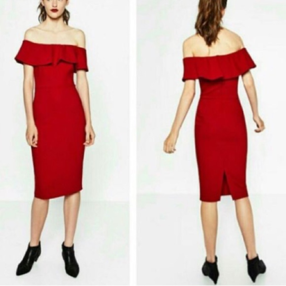 Zara red off the shoulder dress size small